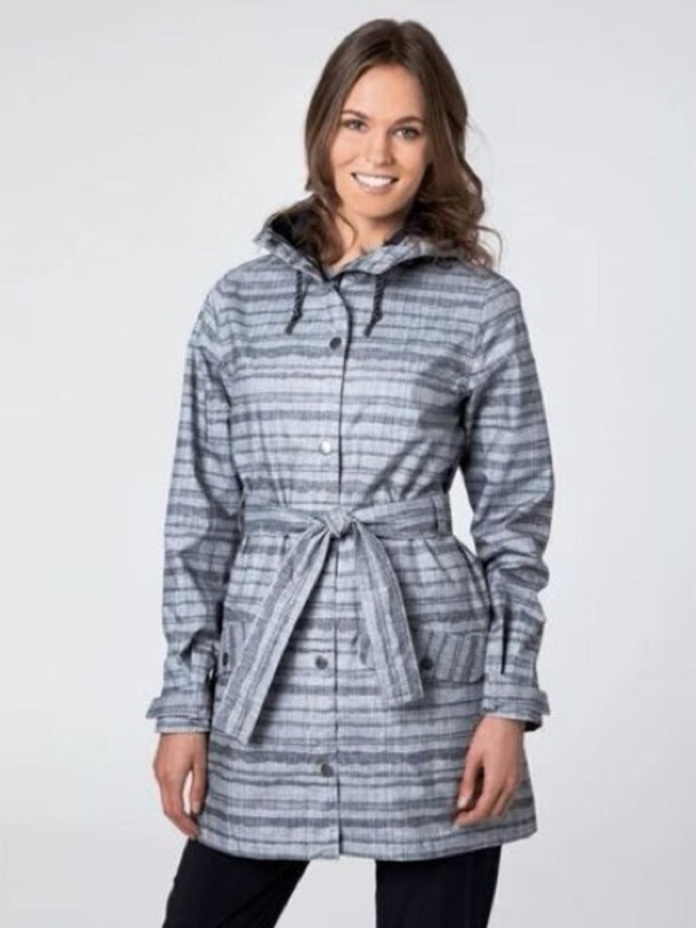 Helly Hansen Gray Plaid Hooded Trench Coat with Belt Size Medium